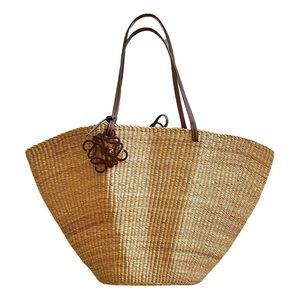Loewe  Medium Shell Leather-trim Raffia Basket Bag